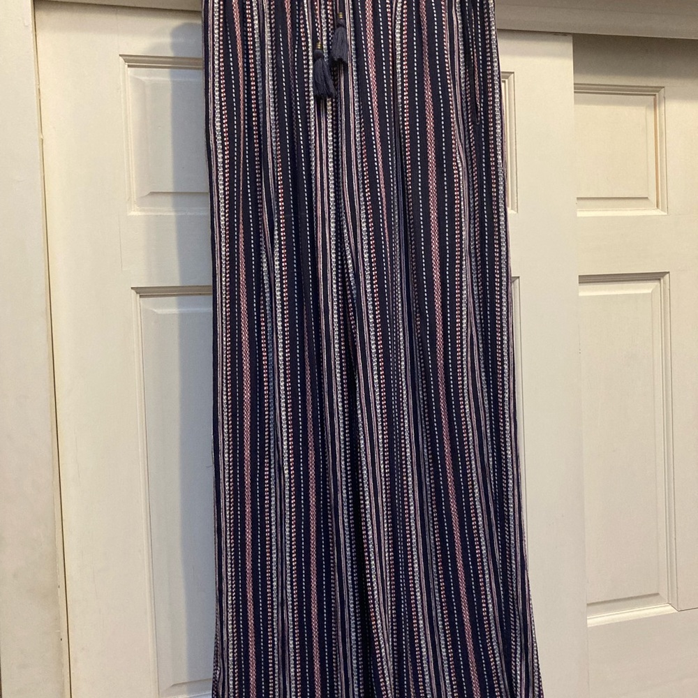Long flowing beach pant pink white and blue 31in inseam 43 inches overall